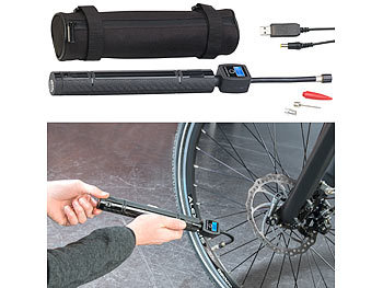 Elektrische Fahrradpumpe: AGT Professional Kompakte Akku-Kompressor-Luftpumpe, LCD-Display, USB, 101 psi,7 bar