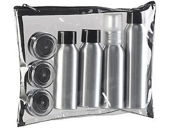 Reisebehälter Kosmetik: Sichler Beauty Reise-Reißverschluss-Tasche mit 7 Alu-Behältern fürs Reisegepäck