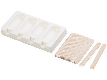 Ruhhy Eisform Silikonform Eis am Stiel 4 Plätze inkl. 50 Eisstiele aus Holz