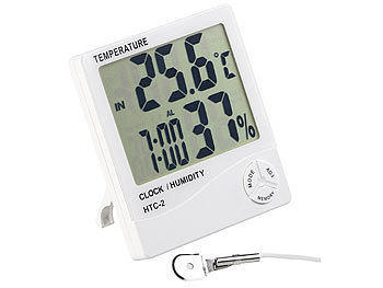 Fenster Thermometer: PEARL Digitales Thermometer & Hygrometer mit Außensensor, Uhr und Wecker