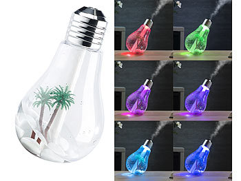 USB Luftbefeuchter: Carlo Milano Luftbefeuchter im Glühbirnen-Design, mit Farb-LEDs & Deko-Steinen, 2 W