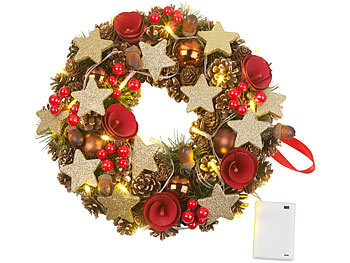Türkranz Weihnachten: Britesta Weihnachtskranz, 20 warmweiße LEDs, Timer, batteriebetrieben, 28 cm