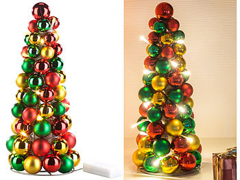 Weihnachtskegel: Britesta LED-beleuchtete Weihnachtsbaum-Pyramide mit bunten Kugeln, 30 cm