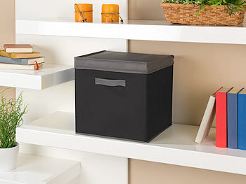 PEARL 2er-Set Aufbewahrungsboxen mit Deckel, faltbar, 31x31x31 cm, schwarz