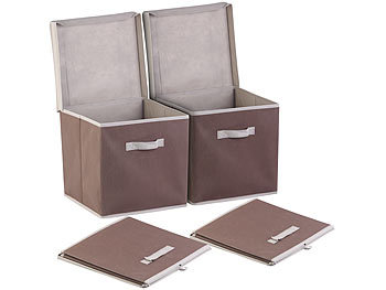 Faltbox mit Deckel: PEARL 2er-Set Aufbewahrungsboxen mit Deckel, faltbar, 31x31x31 cm, braun