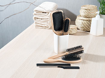 Sichler Beauty 6er-Haarpflege-Set: 3 antistatische Holzbürsten, 1 Rundbürste, 2 Kämme