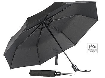 Automatik Regenschirm: PEARL Automatik-Taschenschirm, Stahl-Fiberglas-Gestell, bis 40 km/h, Ø 100cm