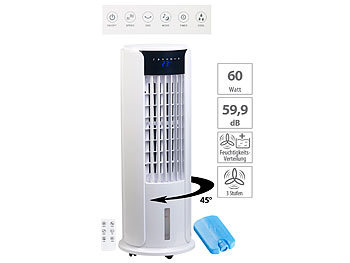 Luftkühler mit Kühlakkus: Sichler 3in1-Luftkühler, Turmventilator und Luftbefeuchter, 60 Watt, 3-l-Tank