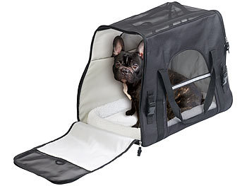 Katzentransporttasche: Sweetypet Hand- & Auto-Transporttasche für Haustiere bis 15 kg, Größe L, schwarz