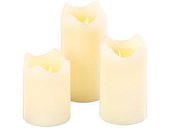 3 er Set LED Echtwachskerzen Echtwachs Kerze Kerzen weiß creme Fernbedienung NEU 