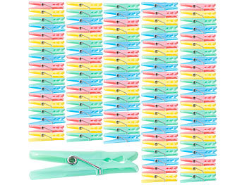 PEARL Bunte Wäscheklammern aus Kunststoff, 100 Stück in 4 Farben, 7 cm