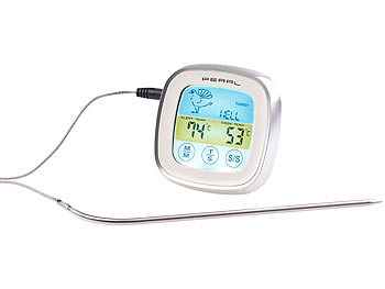Rosenstein & Söhne Backofenthermometer: Digitales Braten- & Ofenthermometer,  Touch-Display, Timer, bis +250 °C (Digitales Backofenthermometer)
