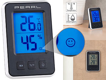 Innenthermometer: PEARL Digitales Thermometer/Hygrometer mit Komfortanzeige und LCD-Display
