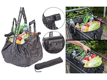 Einkaufswagentasche: PEARL Einkaufswagen-Tasche mit Befestigungs-Clips und Schultergurt, 20 Liter
