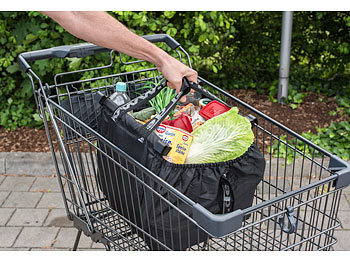 PEARL Einkaufswagen-Tasche mit Befestigungs-Clips und Schultergurt, 20 Liter