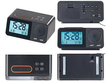 auvisio Funk-Radiowecker mit 2 Weckzeiten, Hygro- & Thermometer, 2x USB, 2 A