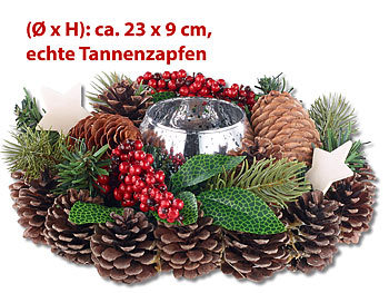 Handgefertigtes Weihnachts- & Adventsgesteck mit Teelicht-Halter, 23cm / Weihnachtsdeko