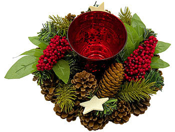 Weihnachtsgesteck: Britesta Handgefertigtes Weihnachts- & Adventsgesteck mit Teelicht-Halter, 23cm