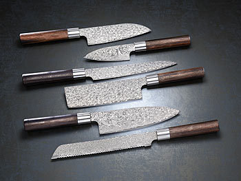 TokioKitchenWare Handgefertigtes Damast-Messer-Set mit Echtholzgriffen, 6-teilig