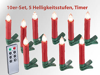 Christbaumkerzen: Lunartec 10er-Set LED-Weihnachtsbaum-Kerzen mit IR-Fernbedienung, rot