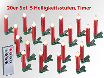 Weihnachtskerzen: Lunartec 20er-Set LED-Weihnachtsbaum-Kerzen mit IR-Fernbedienung, rot