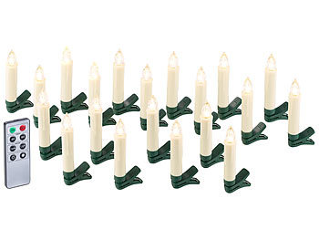 Lunartec 20er-Set LED-Weihnachtsbaum-Kerzen mit IR-Fernbedienung, Timer, weiß