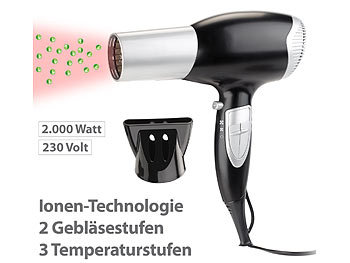 Heißluftfön Haare: Sichler Beauty Ionen-Haartrockner mit 2 Gebläse- und 3 Temperatur-Stufen, 2.000 Watt