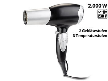 Haarstyling Föhn: Sichler Beauty Haartrockner TR-200 mit 2 Gebläse- und 3 Temperatur-Stufen, 2.000 Watt