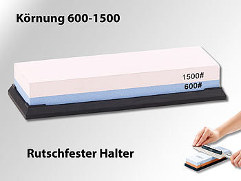 Doppel-Wasser-Schleifstein mit rutschfestem Halter, KÃ¶rnung 600/1500 / Schleifstein