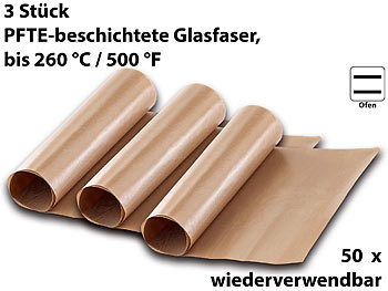 Dauerbackfolie: Rosenstein & Söhne Dauer-Backpapier & Antihaft-Bratfolie aus Glasfaser, beige, 3 Stück