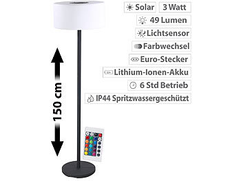 Solar Stehlampe Outdoor: Lunartec Solar-LED-Stehleuchte, Lichtsensor, 16 Farben, 50 lm, 2,4 W, IP44