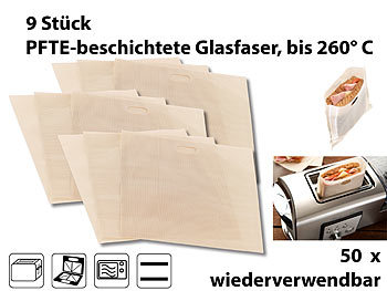 Toastbeutel: Rosenstein & Söhne 9x Dauer-Antihaft-XL-Toastbags für Toaster, Mikrowelle & Backofen