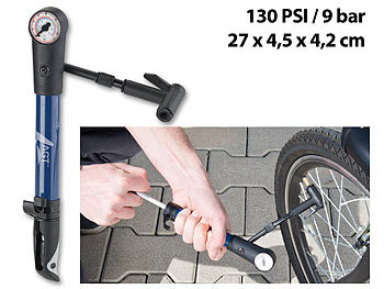 AGT Mini-Fahrradpumpe für Rennräder & Mountainbikes, Manometer bis 9 bar