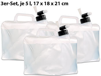 Wasserbehälter Camping: Semptec Faltbare Wasserkanister mit Zapfhahn, 5 Liter, 3er-Set