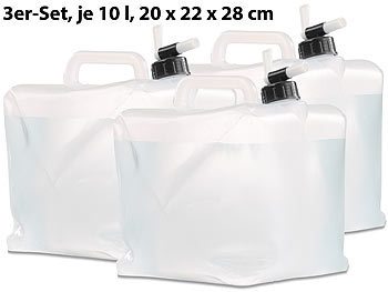 Wasserbeutel mit Hahn: Semptec Faltbare Wasserkanister mit Zapfhahn, 10 Liter, 3er-Set