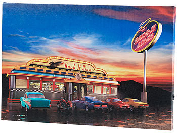 infactory Wandbild "Rock It Diner" auf Leinwand mit LED-Beleuchtung, 45 x 30 cm