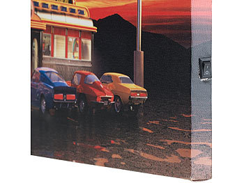 infactory Wandbild "Rock It Diner" auf Leinwand mit LED-Beleuchtung, 45 x 30 cm