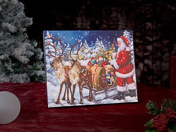 infactory LED-Bild "Weihnachtsmann mit Rentierschlitten", 28 x 23 cm