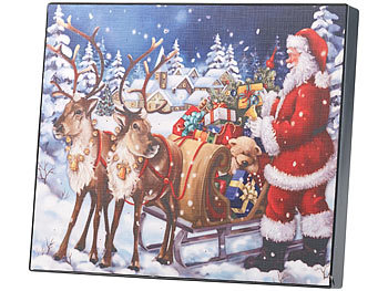 infactory LED-Bild "Weihnachtsmann mit Rentierschlitten", 28 x 23 cm