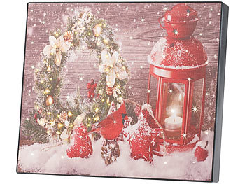 infactory Wandbild "Weihnachtskranz mit Laterne" mit LED-Beleuchtung, 28 x 23 cm