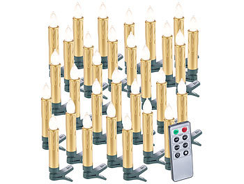 LED Stabkerzen: Lunartec 30er-Set LED-Weihnachtsbaumkerzen mit Fernbedienung und Timer, Gold