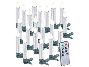 LED Kerzen kabellos: Lunartec 20er-Set LED-Weihnachtsbaumkerzen mit Fernbedienung und Timer, Silber