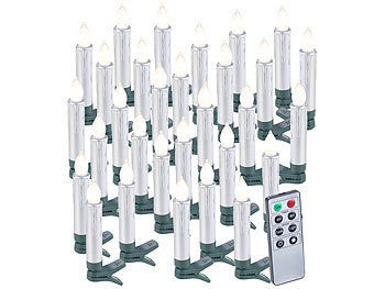 Lunartec 30er-Set LED-Weihnachtsbaumkerzen mit Fernbedienung und Timer, Silber