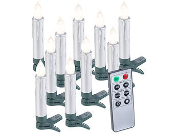 LED Baumkerzen: Lunartec 10er-Set LED-Weihnachtsbaum-Kerzen mit Fernbedienung und Timer, silber