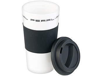 PEARL Coffee-to-go-Becher mit Deckel, 475 ml, doppelwandig, BPA-frei