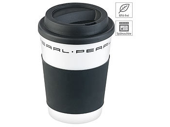 Kaffeebecher mit Deckel: PEARL Coffee-to-go-Becher mit Deckel, 350 ml, doppelwandig, BPA-frei