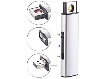 PEARL Elektronisches Akku-USB-Feuerzeug, Glühspirale, windgeschützt, 7 Watt