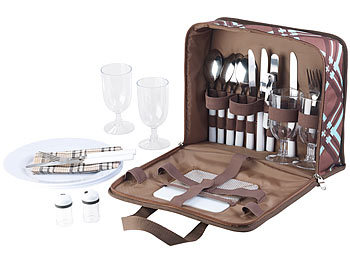 Picknicktasche: Xcase 30-teiliges Picknick-Set für 4 Personen, inkl. Tasche, Teller, Gläser