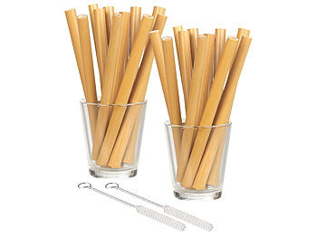 24 Stück Bambus Strohhalme WiederverwendbarTrinkhalme Cocktail Röhrchen 