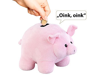 Grunzendes PlÃ¼sch-Sparschwein mit Batteriebetrieb, rosa / Sparschwein